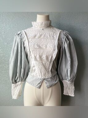 Vintage Victorian Lace Blouse Prairie Cottagecore Puff Sleeve Top Size S